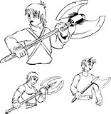 Anime warriors with poleaxe