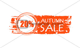 autumn sale drawn banner with 20 percentages and fall leaf