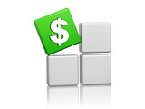 dollar sign in green cube on grey boxes