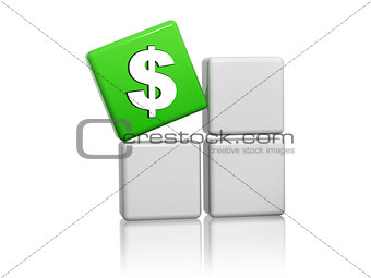 dollar sign in green cube on grey boxes