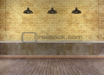 Empty grunge room with brick wall
