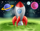 Cartoon Space Rocket on Alien Planet