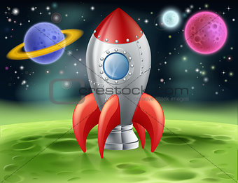 Cartoon Space Rocket on Alien Planet