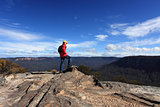 Bushwalker admiring the view from Flat Rock Wentworth Falls