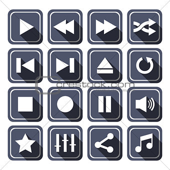 Dark Multimedia Vector Icons With Long Shadow