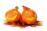 two halloween funny striped pumpkins