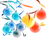 bright christmas decorations on a white background