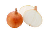 Two white onions, whole and halved