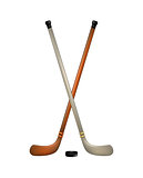 Two crossed ice hockey sticks and puck