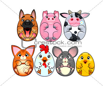 Funny animals rounded like eggs.