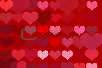 romantic hearts on red background illustration