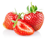 strawberry berries with cut and green leaf
