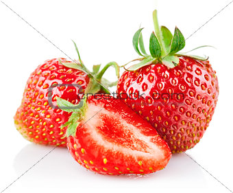 strawberry berries with cut and green leaf