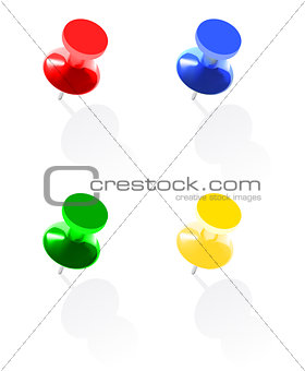 Photo realistic colorful pins isolated on white background