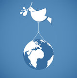 white dove holding globe on a wire