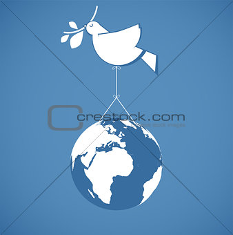 white dove holding globe on a wire