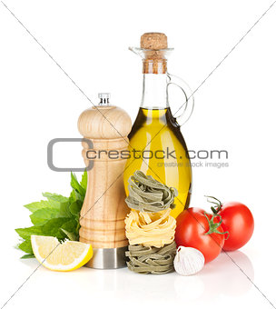 Pasta, ripe tomatoes and condiments