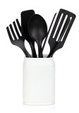 Kitchen utensils in holder