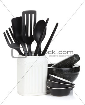 Kitchen utensils in holder