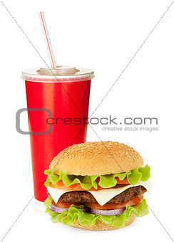 Fast food drink and hamburger