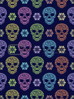 seamless pattern with abstract floral skulls