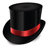 Black hat of the gentleman with a satin ribbon