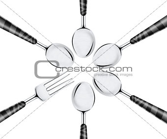 Fork and set of spoons