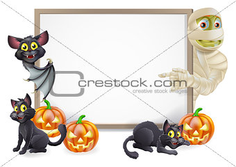 Halloween Sign with Mummy and Bat