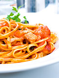 Spaghetti with aubergine and tomato