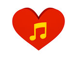Big red heart with music symbol.