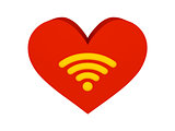 Big red heart with wi-fi symbol.