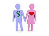 Couple. Man with dollar sign instead of the heart.