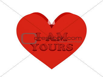 Big red heart. Phrase I AM YOURS cutout inside.