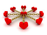 Eight hearts linked to one heart in center.