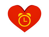 Big red heart with alarm clock symbol.
