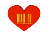 Big red heart with barcode symbol.