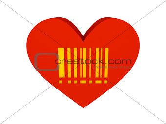 Big red heart with barcode symbol.
