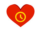 Big red heart with clock symbol.