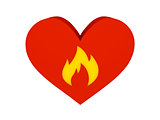 Big red heart with fire symbol.