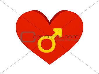Big red heart with male symbol.
