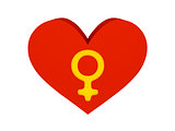Big red heart with female symbol.