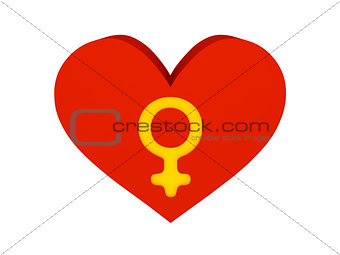 Big red heart with female symbol.