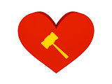 Big red heart with gavel symbol.