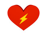 Big red heart with lightning symbol.