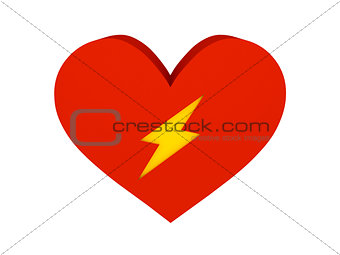 Big red heart with lightning symbol.