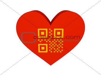 Big red heart with QR code symbol.