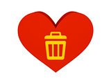 Big red heart with trash can symbol.
