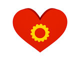 Big red heart with cogwheel symbol.