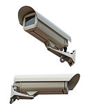 Two security cameras camera on white background