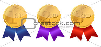 gold award ribbons with place numbers illustration design